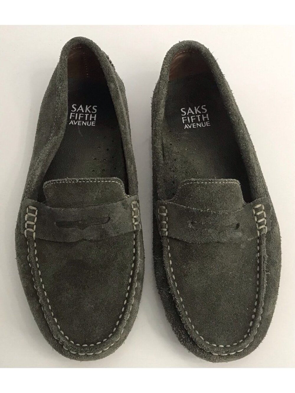 Vtg SAKS FIFTH AVENUE Green Suede Leather Shelby Driving Loafer Shoe Size 8.5 B